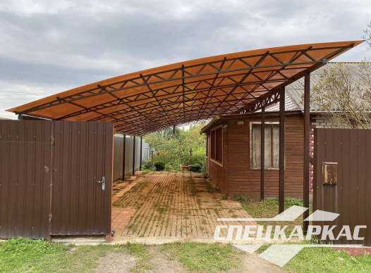 Односкатный навес из поликарбоната для автомобилей №95 - фото 1906