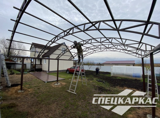 Навес из поликарбоната арочного типа для парковки двух автомобилей на даче №71 - фото 1665